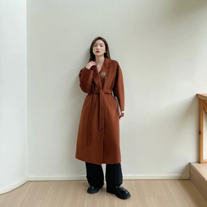 ⁵男姐同款：清仓199元【双排扣长款羊毛大衣】原3999 双面呢过膝长款，配腰带，经典百搭【AL3063】YY05-QTT-YTHP