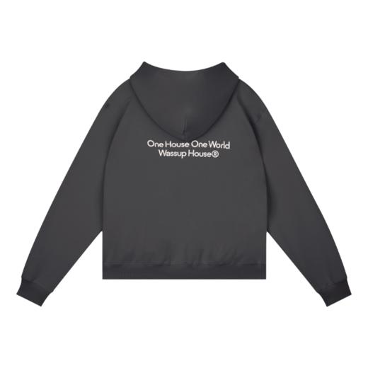 WassupHouse宽松短宽印花插袋连帽卫衣 商品图12