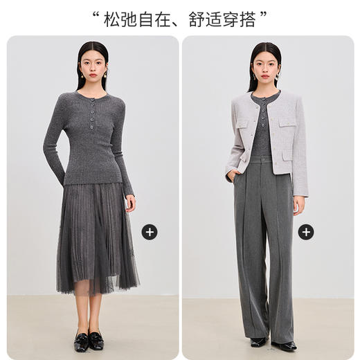 【商场同款】CNK4893“高智灰毛衫” 经典百搭直身型 套头毛衣 宽窄变化罗纹织法 弹力大 定染灰色纽扣 细节彰显品质 外穿内搭 商品图7