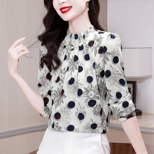 KQL369H1911印花衬衣女2025新款打底衫秋款上衣法式衬衫时髦高档洋气小衫 商品图1