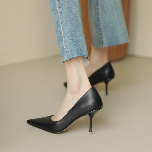 【预售5天】春秋季新款单鞋尖头细跟性感一脚蹬浅口职业高跟鞋百搭时尚单鞋MGCJ&8257A 商品图4