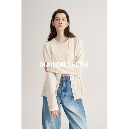 MAISON CECILE奶白/浅灰羊绒羊毛针织宽松百搭开衫 商品图4