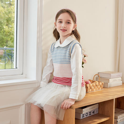 mettekids儿童100%羊绒衫2024秋季新款女童毛衣马甲彩色针织背心 商品图5
