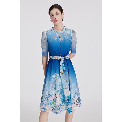 司歌雪纺印花渐变连衣裙短袖显瘦优雅A891192y 商品图4