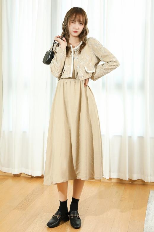 L.Fleuri 卡其色圆领外套背心裙套装 13566 商品图0