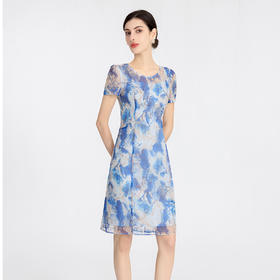 司歌刺绣印花大圆领连衣裙短袖端庄优雅A891190X