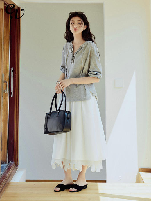 Even Vintage|松弛自由感 白色A字裙拼接立体镂空花边刺绣半裙 商品图0