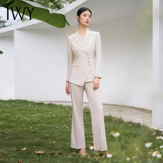 IWY/秋款米白色长款西装微喇裤外套气质时尚医美女装通勤干练套装C10407+P32312 商品图0