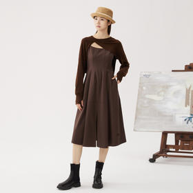 谜底两件套连衣裙2024秋新品复古风吊带中长裙+毛衣罩衫243ML1057