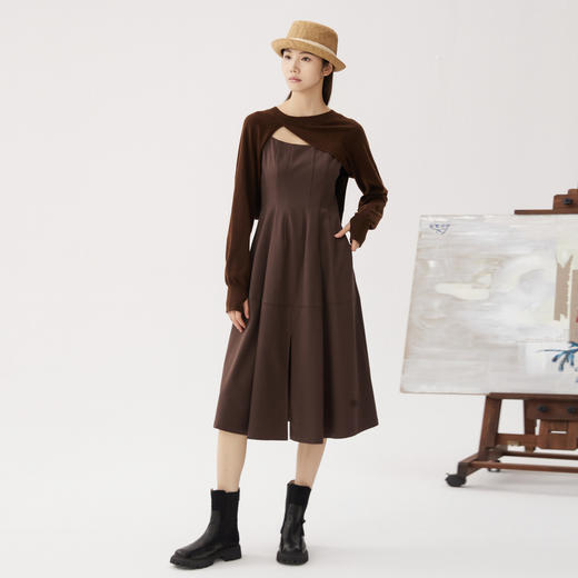 谜底两件套连衣裙2024秋新品复古风吊带中长裙+毛衣罩衫243ML1057 商品图0