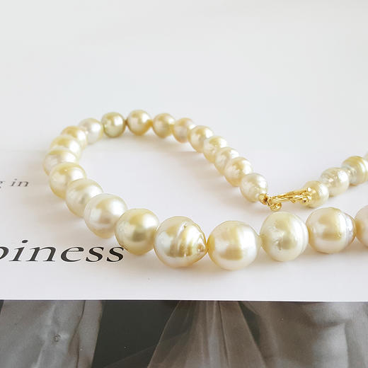 【天然正品】天然约8.5-13.5MM香槟金色螺纹海水珍珠塔珠项链160724JJ21 特价 商品图3