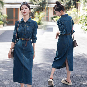 牛仔翻领连衣裙，韩版时尚气质显瘦中长款裙HR-HSYL2831