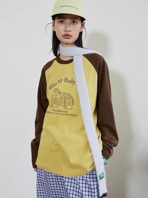 Mood Like Me/MTX2445/线条小狗插肩袖 磨毛长袖T恤 商品图0