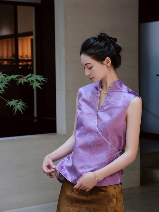 微瑕秒杀/盛唐牡丹 |吉祥八宝花锦缎马甲(不夹棉) 商品图4