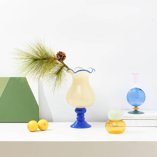 简约中古奶油复古玻璃花瓶摆件客厅餐桌水培插法式轻奢风装饰品 商品图3
