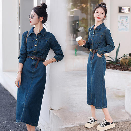 牛仔翻领连衣裙，韩版时尚气质显瘦中长款裙HR-HSYL2831 商品图2