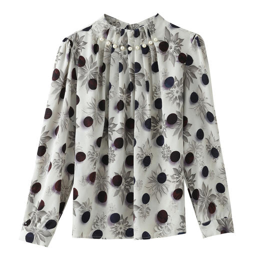 KQL369H1911印花衬衣女2025新款打底衫秋款上衣法式衬衫时髦高档洋气小衫 商品图4