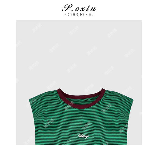 01-1 潘依绣丁丁宠粉韩系设计款撞色条纹圆领无袖背心 Q5051 商品图1