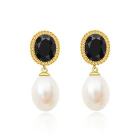 Pearl moments 925银 天然淡水珍珠 黑玛瑙油画珍珠耳环【该商品不支持用券】