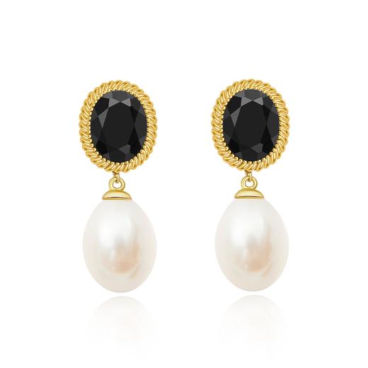 Pearl moments 925银 天然淡水珍珠 黑玛瑙油画珍珠耳环【该商品不支持用券】 商品图0