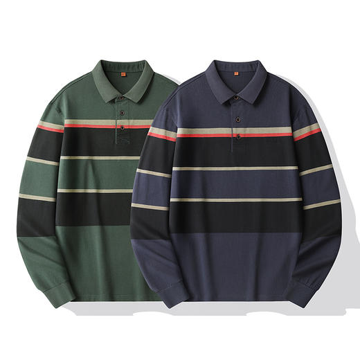 【新款DWP】大依优型大码条纹长袖Polo衫翻领男装加肥加大体恤大号上衣胖子 商品图2