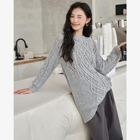 慵懒风镂空针织衫毛衣女秋季新款设计感宽松套头上衣女V2038424