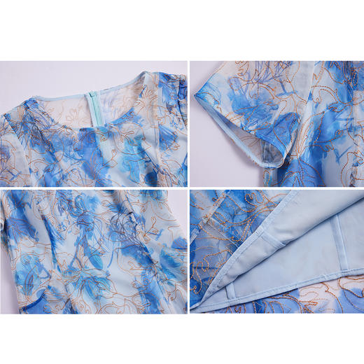 司歌刺绣印花大圆领连衣裙短袖端庄优雅A891190X 商品图1