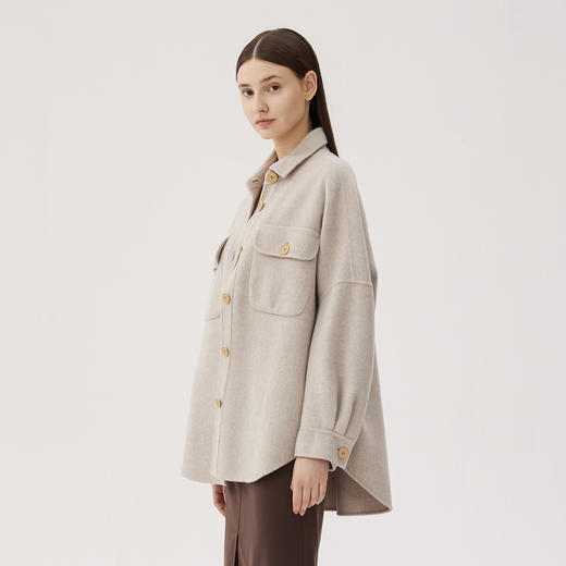 谜底羊毛呢大衣女2024秋款休闲风百搭大口袋中长款外套243MD1083 商品图1
