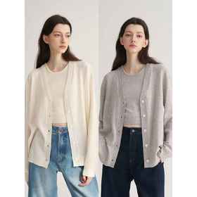 MAISON CECILE奶白/浅灰羊绒羊毛针织宽松百搭开衫