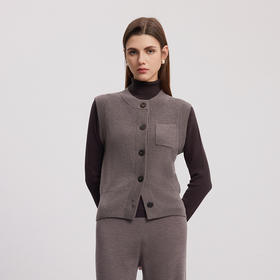 【无袖针织马甲外套】24年秋季新品女士100%羊毛无袖针织小外套