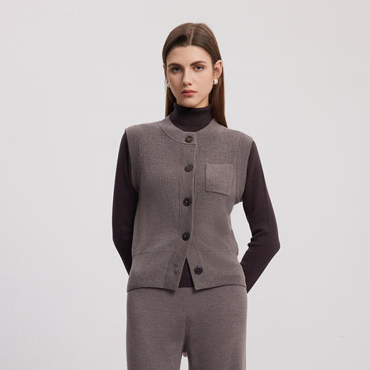 【无袖针织马甲外套】24年秋季新品女士100%羊毛无袖针织小外套 商品图0