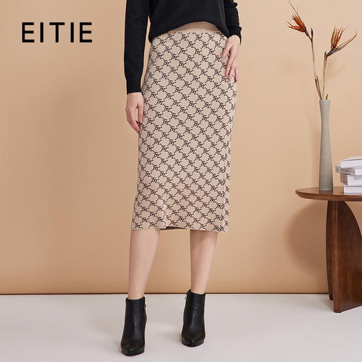 EITIE爱特爱气质优雅通勤百搭时尚高腰包臀a字针织半身裙24春新款A2401303 商品图0