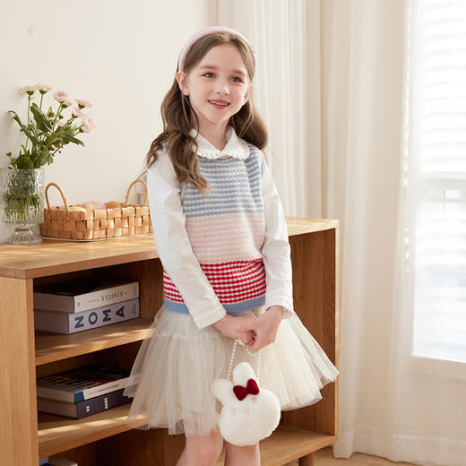 mettekids儿童100%羊绒衫2024秋季新款女童毛衣马甲彩色针织背心 商品图1