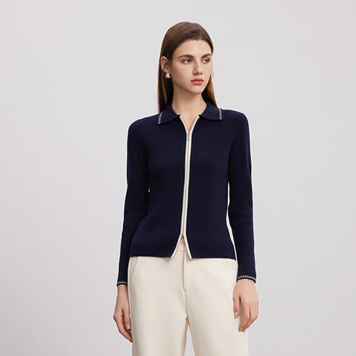 【坑条纹修身羊绒外套】羊绒世家秋冬新品女士100%山羊绒修身显瘦外套 商品图1