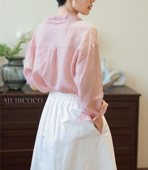 🔔🔔秋季新款💥清爽系棉麻衬衫🌟微落肩更显瘦！一件从春穿至秋❗❗【AILISCOCO法式翻领棉麻衬衫】单穿或叠穿都很好看 商品图4