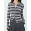 HeyDress条纹翻领针织衫女秋季修身显瘦法式双拉链polo领开衫上衣 商品缩略图2