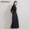 oldcolour冬季新款黑色拼接修身高腰A字长款针织连衣裙P421001A1 商品缩略图1