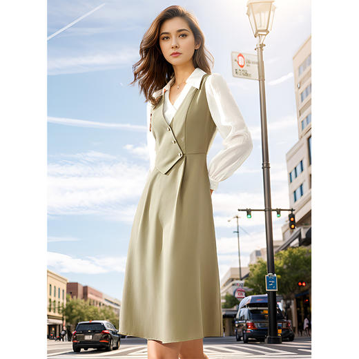 8/22奢姿大码女装2024冬季气质翻领裙子胖妹妹时尚假两件拼接连衣裙9943862028 商品图4