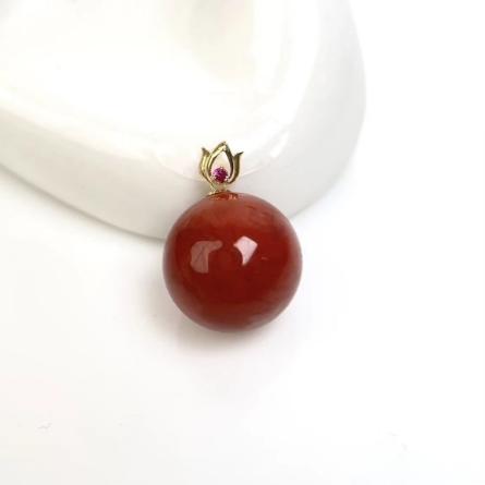 18K南红圆珠约13mm吊坠赠链 商品图0