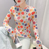 KQL-222H8132秋季新款欧货女扎染印花打底衫网纱上衣女修身套头内搭T恤 商品缩略图0