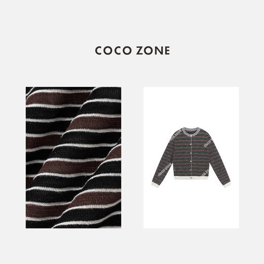 COCO ZONE 条纹长袖针织衫简约圆领单排扣上衣CC1B1524 商品图2