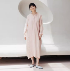 * 绽放116朵/茧型可拆卸腰带亚麻连衣裙