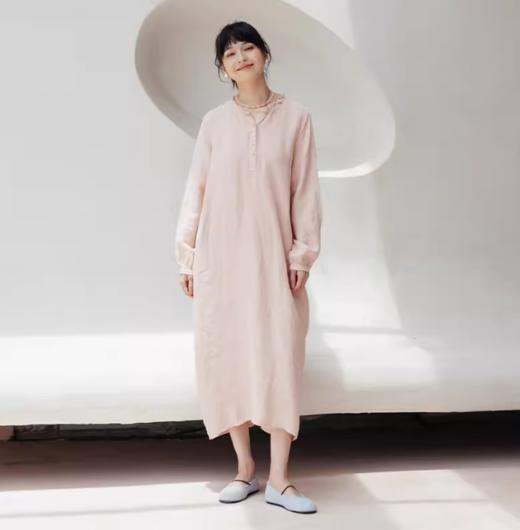 * 绽放116朵/茧型可拆卸腰带亚麻连衣裙 商品图0