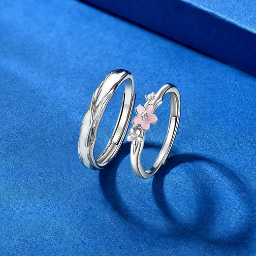 卡蒂罗/KADER 夜光效果 落樱连理枝情侣对戒 浪漫樱花甜蜜温柔可调节发光手饰一对 恋爱频率繁花似锦配饰 925银七夕 商品图11