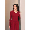 HeyDress法式针织连衣裙女秋季V领肌理芭蕾舞风优雅红色长袖裙子 商品缩略图2