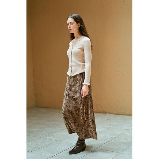 HeyDress新中式竹叶印花半身裙女秋季垂坠气质开叉直筒a字裙子 商品图2