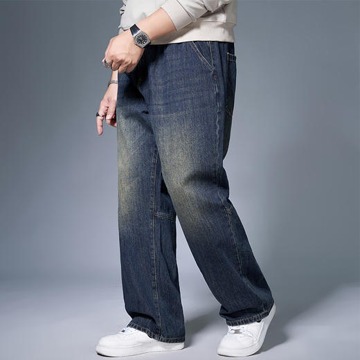 【新款DMH】大依优型大码半松紧腰直筒牛仔裤加肥加大宽松男士胖子300斤显瘦潮流弹力舒适 商品图5