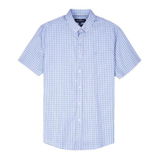 德鲨夏季纯棉短袖格子衬衫男青年时尚全棉衬衣男上衣LY21412 商品图1