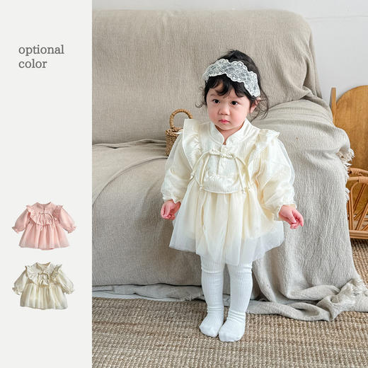 【婴儿甜美可爱宫廷风包屁衣】衣服春装哈衣女宝宝甜美可爱网纱盘扣长袖新生儿 商品图3