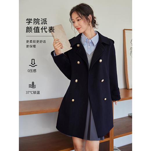 【五折购】熙世界学院风双面呢大衣中长款2025冬季新款红色全羊毛呢子外套 商品图1